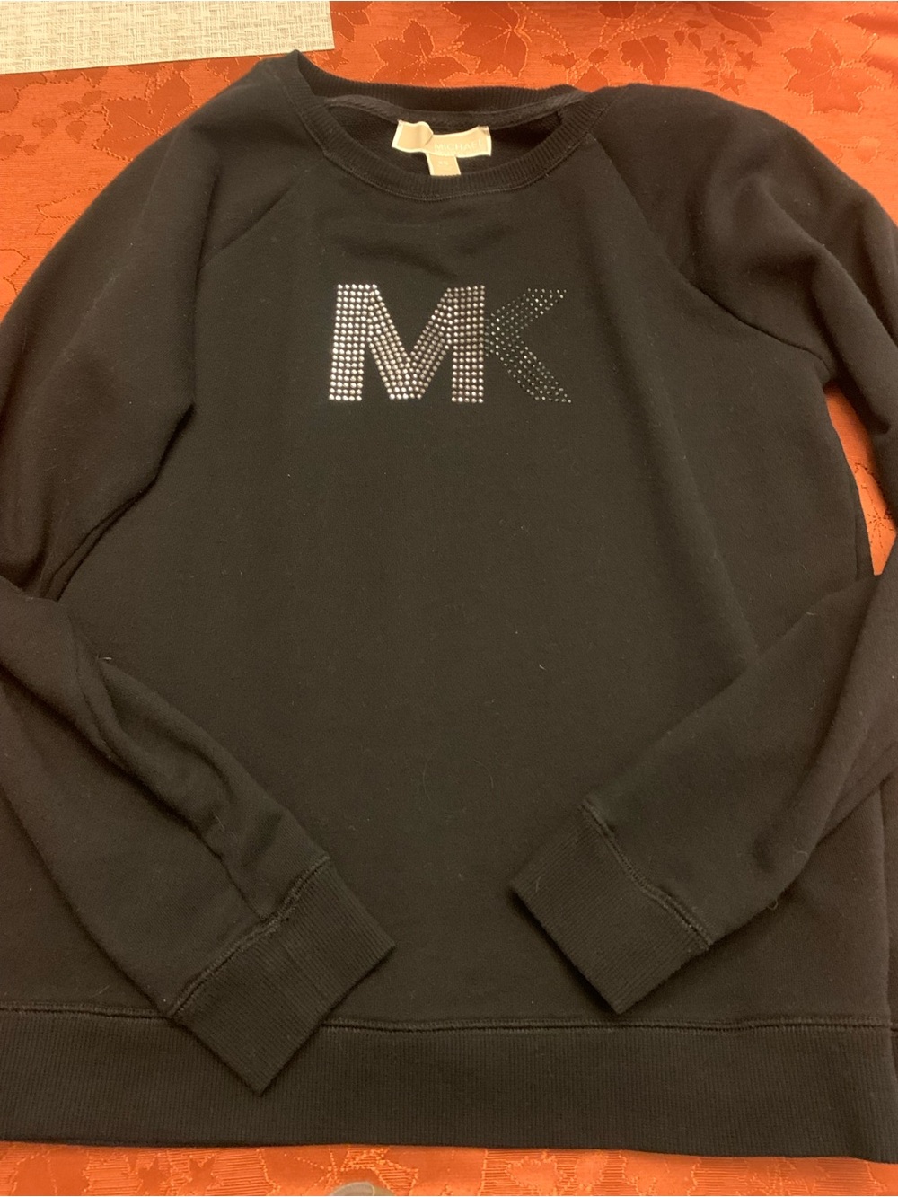 Michael Kors Black Crewneck Sweater with Rhinestone MK Logo